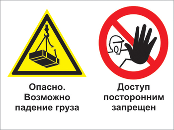 Кз 32 опасно - возможно падение груза. доступ посторонним запрещен. (пластик, 600х400 мм) - Знаки безопасности - Комбинированные знаки безопасности - Магазин охраны труда и техники безопасности stroiplakat.ru