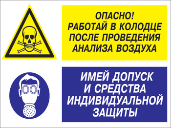 Кз 78 опасно - работай в колодце после проведения анализа воздуха. имей допуск и средства индивидуальной защиты. (пластик, 600х400 мм) - Знаки безопасности - Комбинированные знаки безопасности - Магазин охраны труда и техники безопасности stroiplakat.ru